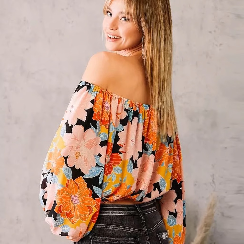 Floral balloon style off shoulder top